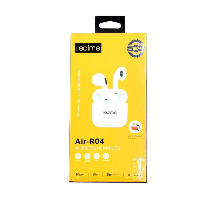 ایرپاد هندزفری بلوتوثی ریلمی مدل Air-R04 رنگ سفید به همراه کیف سلیکونی  اشانتیون